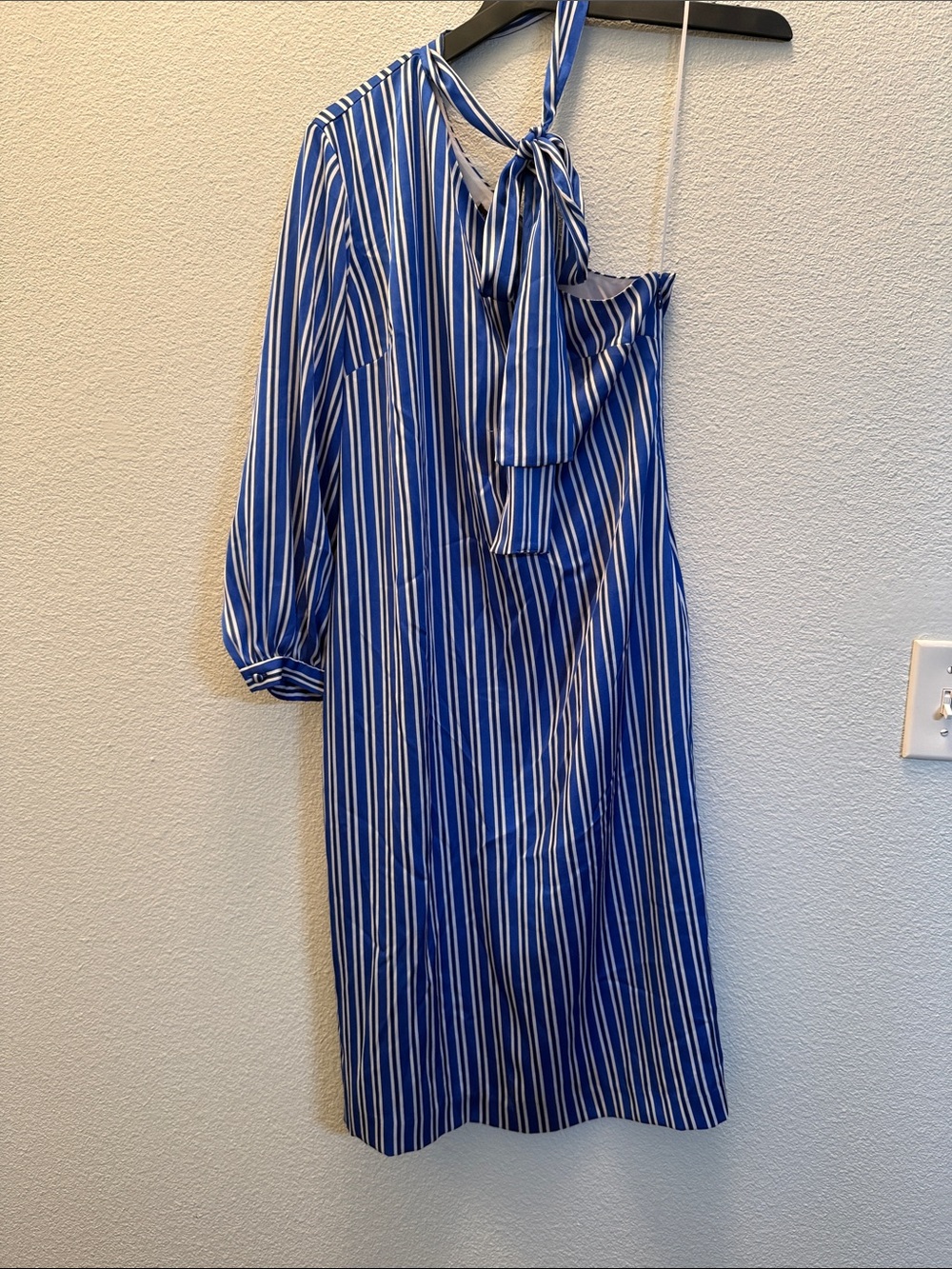Banana Republic Blue and White Striped One-Shoulder Dress with Neck Tie